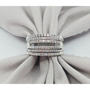 Unique 14K White Gold Designer Multi Row Diamond Cluster Wide Band Ring - Size 9